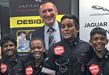 Left to right: X-Team Racers Dipika Ramjugernath, Vongai Mubaiwa, Keshav Hurpaul and Syun Bhaga with teacher Stefan Mack.